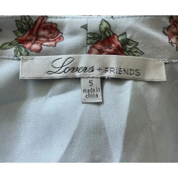 NWT Lovers + Friends Dress Fit Flare Tie Neckline Blue Pink Rose Print Small New - Picture 4 of 6